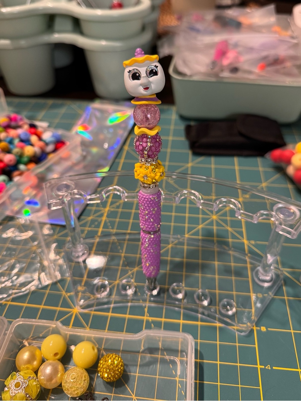 Purple and Yellow Beaded Character Pen